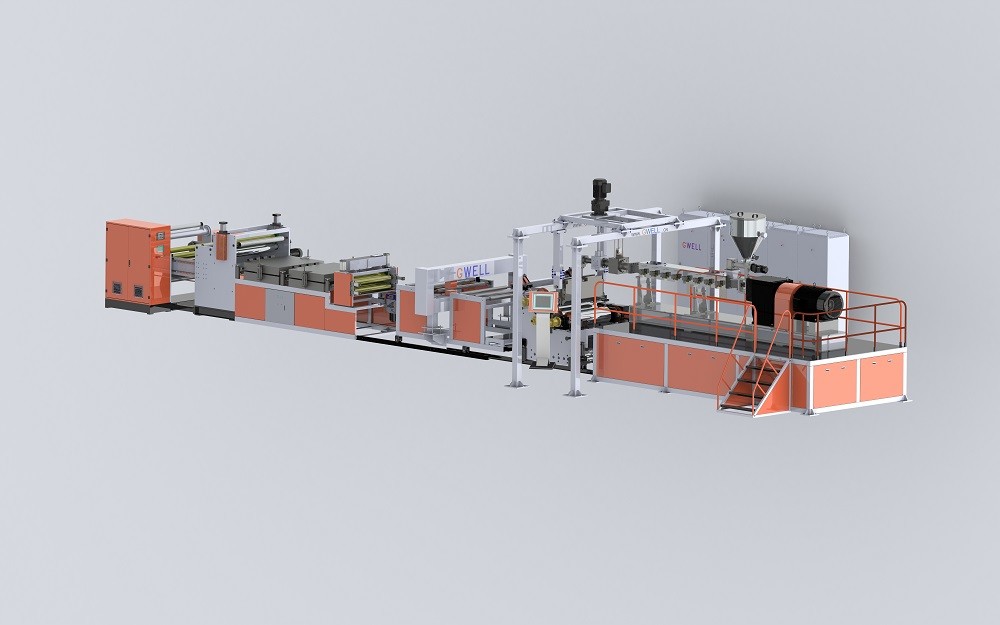 Twin Screw PET Plastic Sheet Extruder Line  0.15 - 2 mm Sheet Thickness 3 layer co-extrusion
